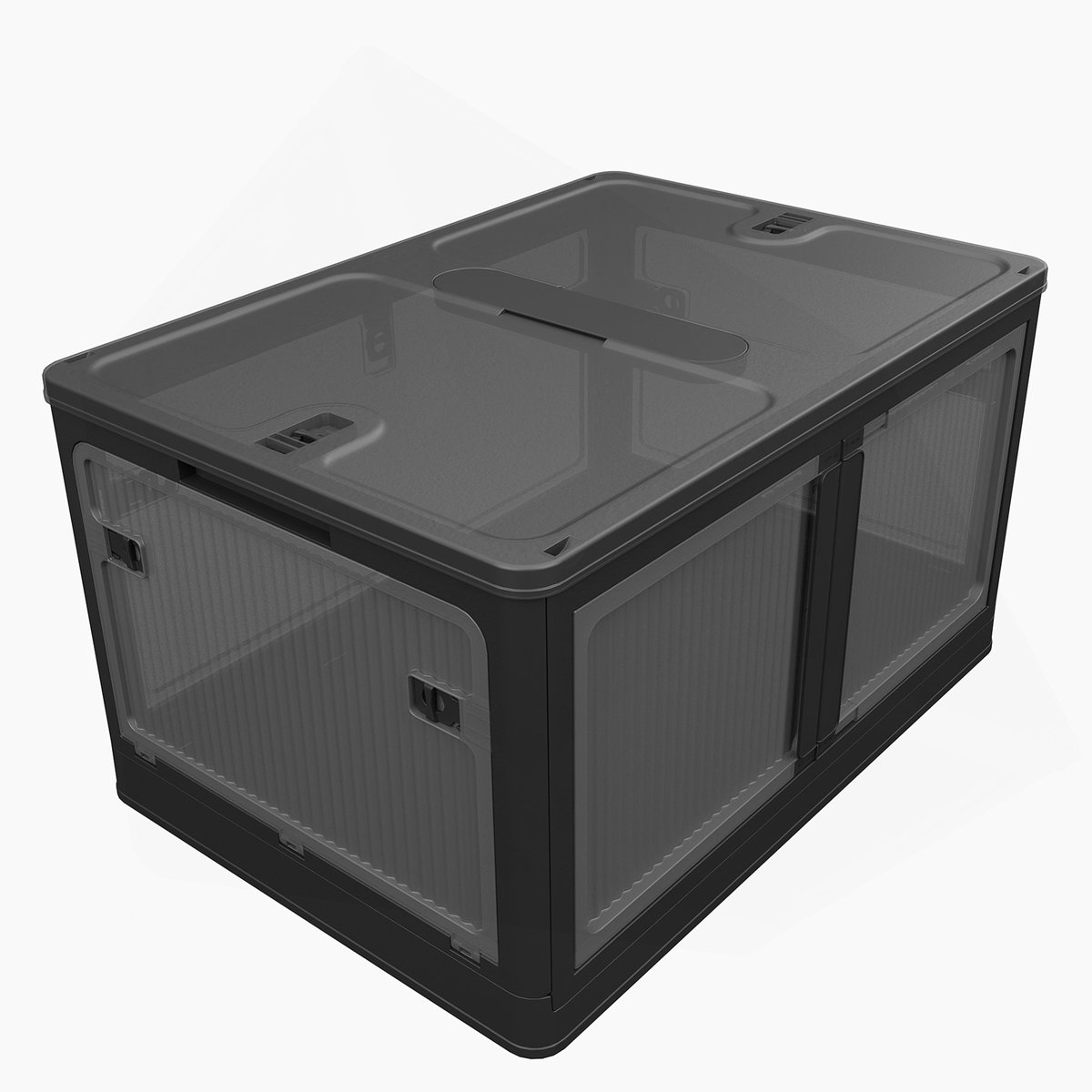 3-Pack Transparent Stackable Storage Bins with 5 Doors to Open with Wheels, Folding Plastic Craft Containers Large Closet Organizers Box